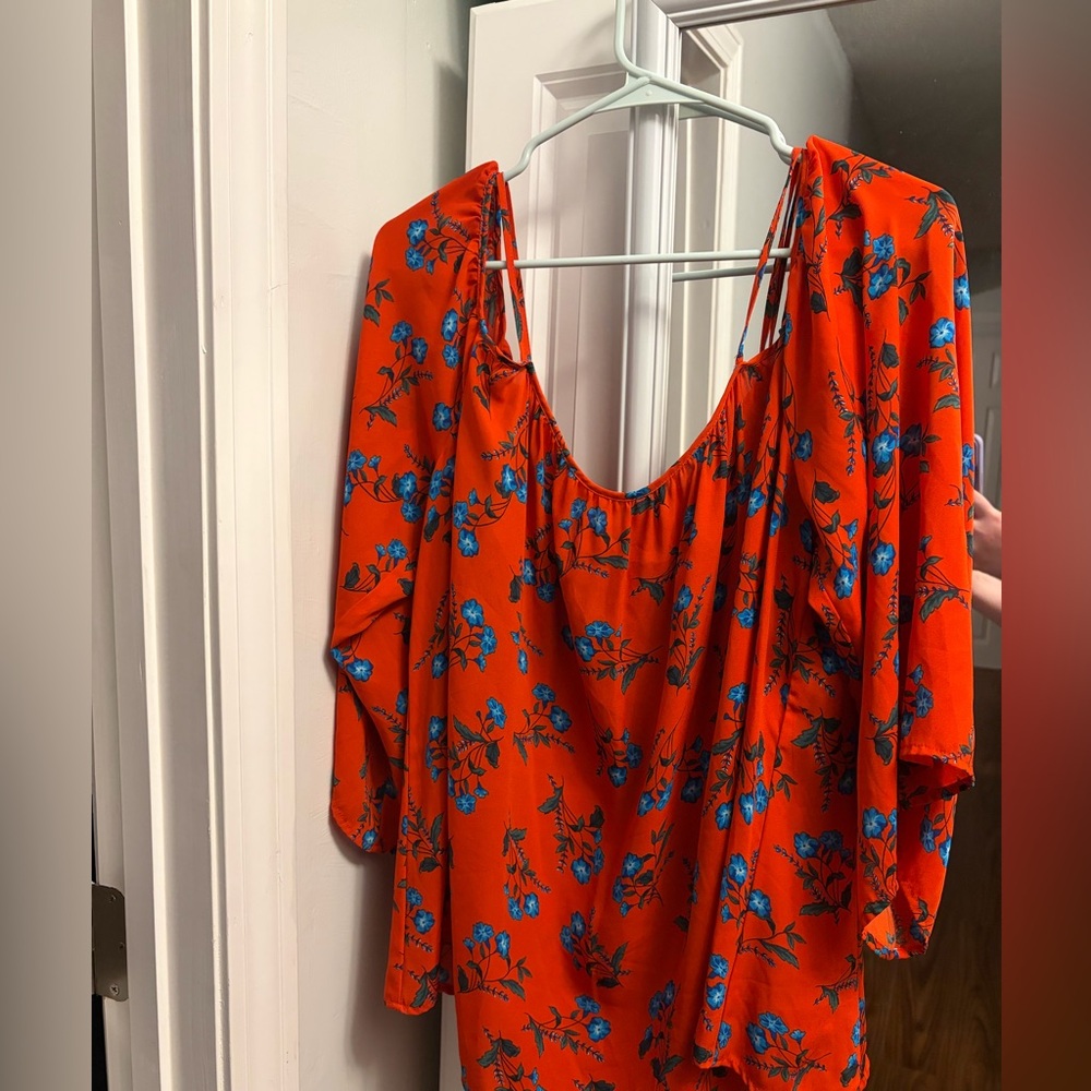 Vince Camuto Orange Blouse with Blue Floral Design